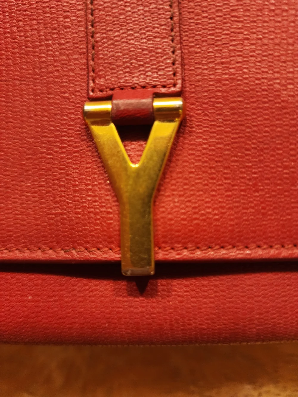 red textured leather Yves Saint Laurent Y-Line wallet gold-tone hardware
